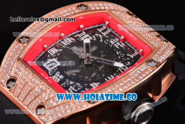 Richard Mille RM010 Miyota 9015 Automatic Rose Gold/Diamonds Case with Skeleton Dial and Red Inner Bezel - Click Image to Close